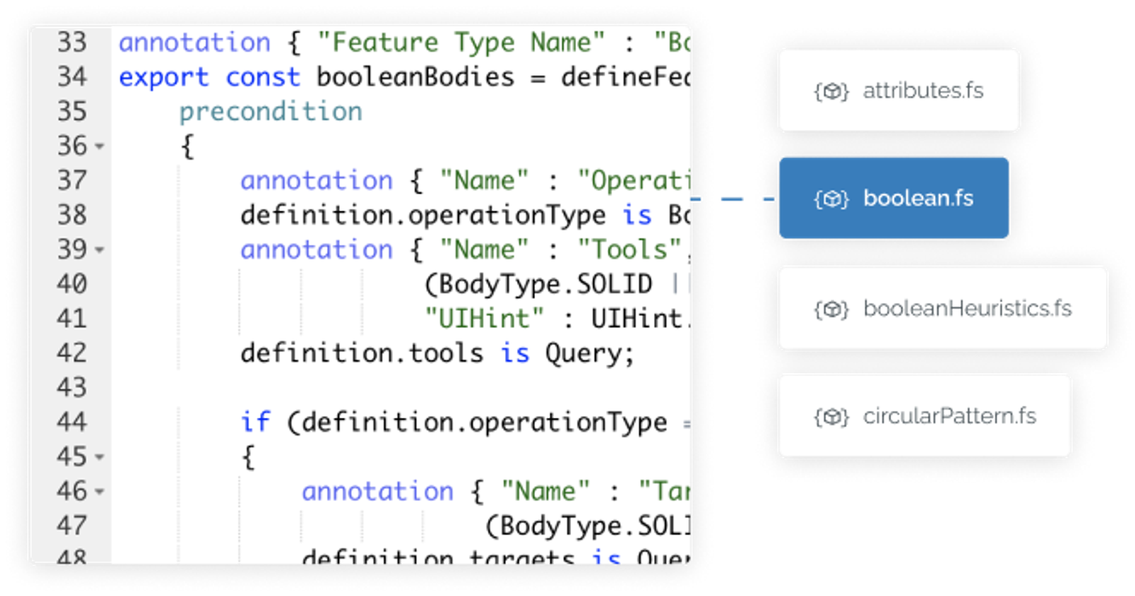 mockup of FeatureScript code
