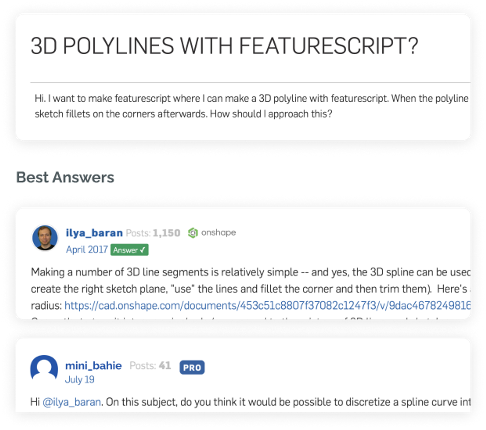 mockup of Forum topic with comments