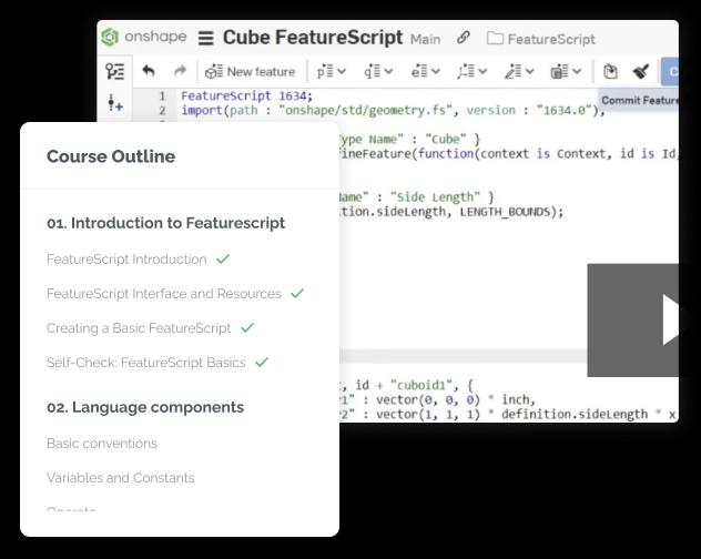 mockup of learning center FeatureScript windows