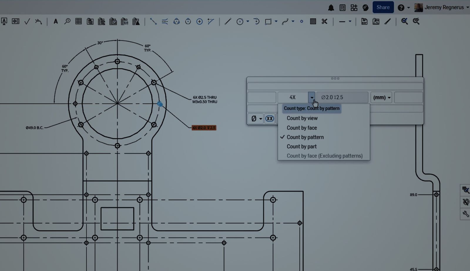 Onshape GUI with an overlay showing hole options in a Drawing.