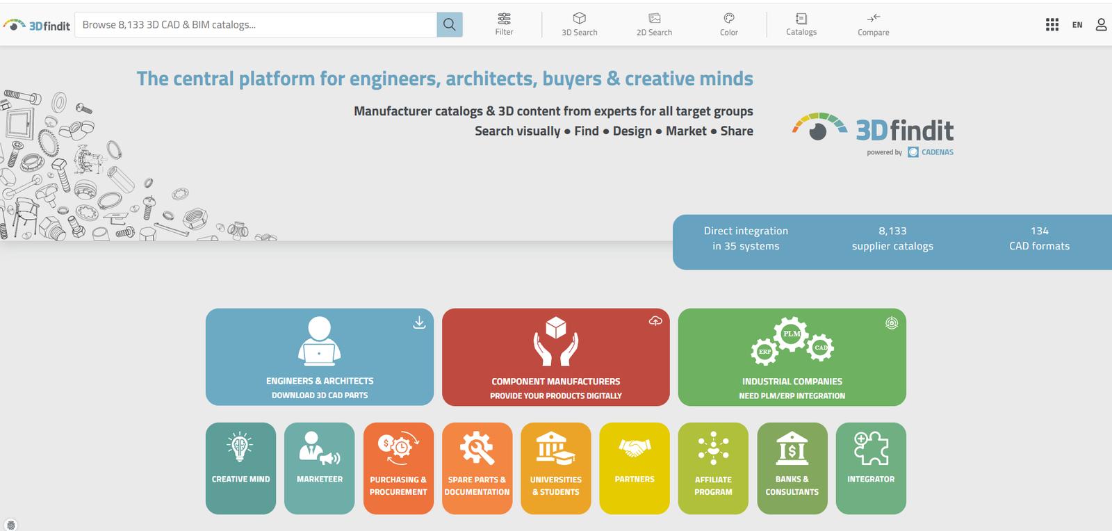 Showing the 3Dfindit homepage.