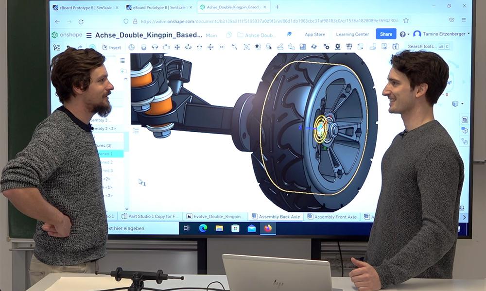 Students using Onshape to design an electric longboard