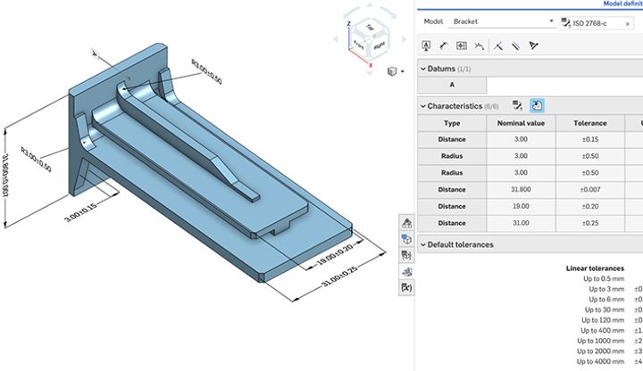 Onshape GUI showing a part with MBD information.