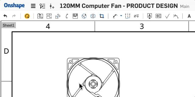 This animation shows you the steps to insert sketches and surfaces in an Onshape Drawing.