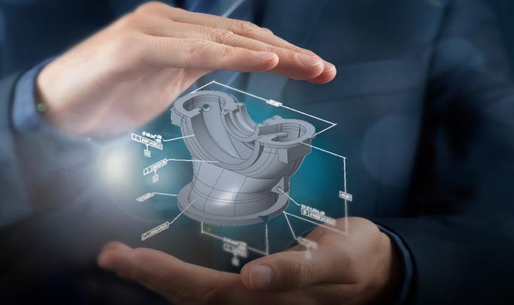 Illustration of a CAD model between hands.