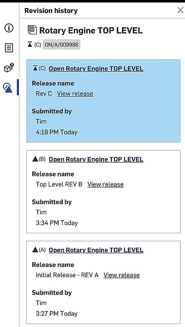 Revision history panel
