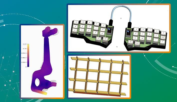 Collage showing three CAD models built in Onshape.