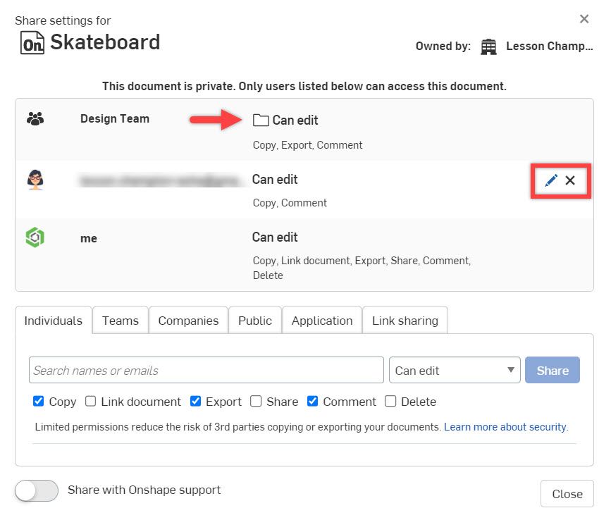 Document Share dialog