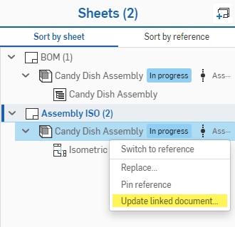 Right mouse button click on drawing reference.