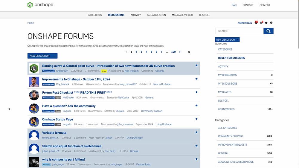 capture d'écran du Forum Onshape