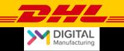 a dhl logo next to a digital manufacturing logo