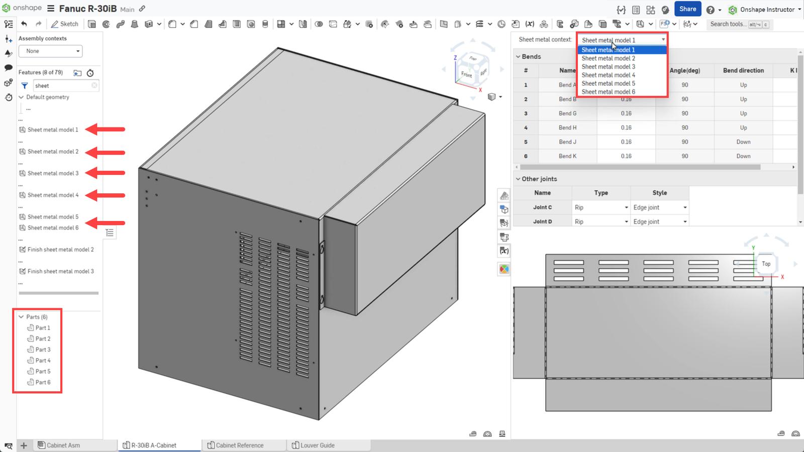 Individual sheet metal feature for each part