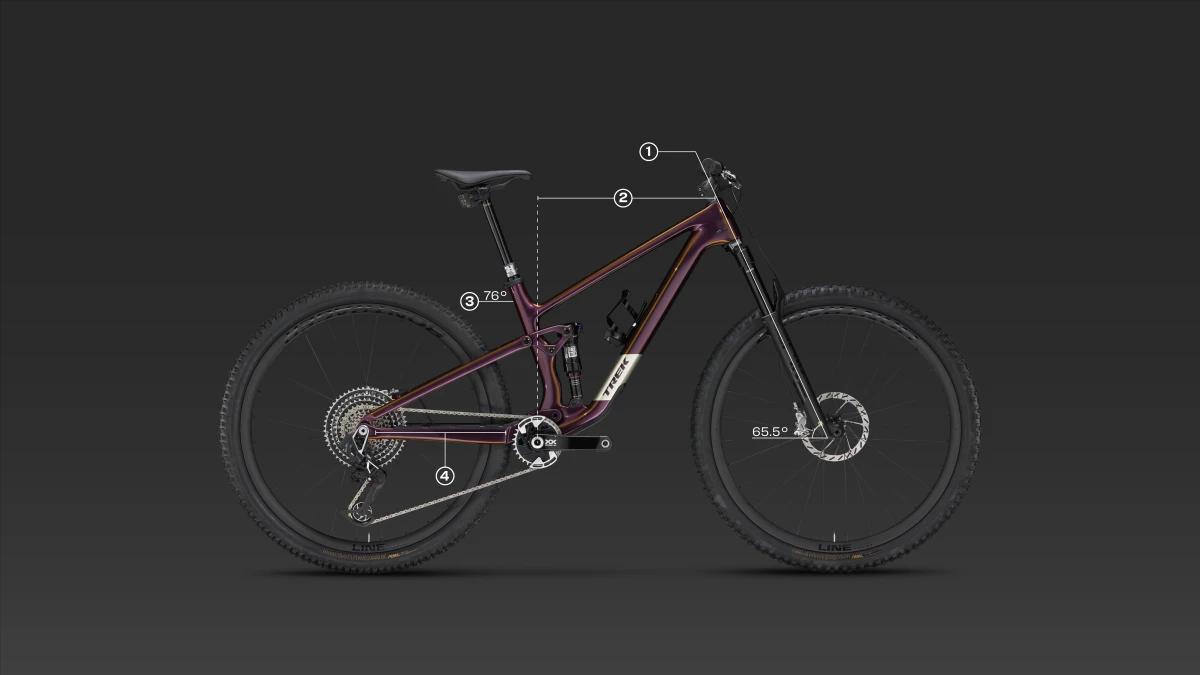 Trek Top Fuel assembly showing key dimensions of the bicycle