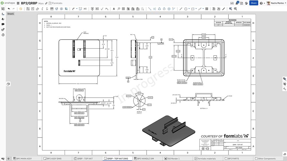 Disegno tecnico della piastra di base Formlabs