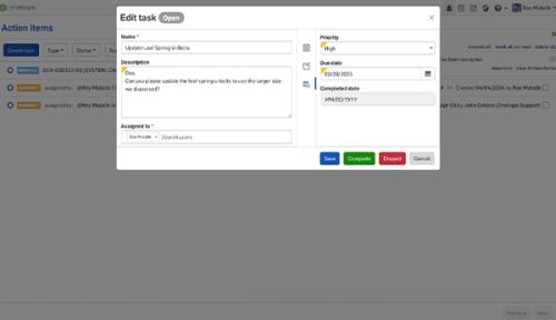 Onshape GUI showing the Edit tasks dialog.