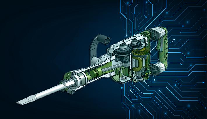 Image showing a CAD model designing in Onshape on top of an abstract tech-y background.