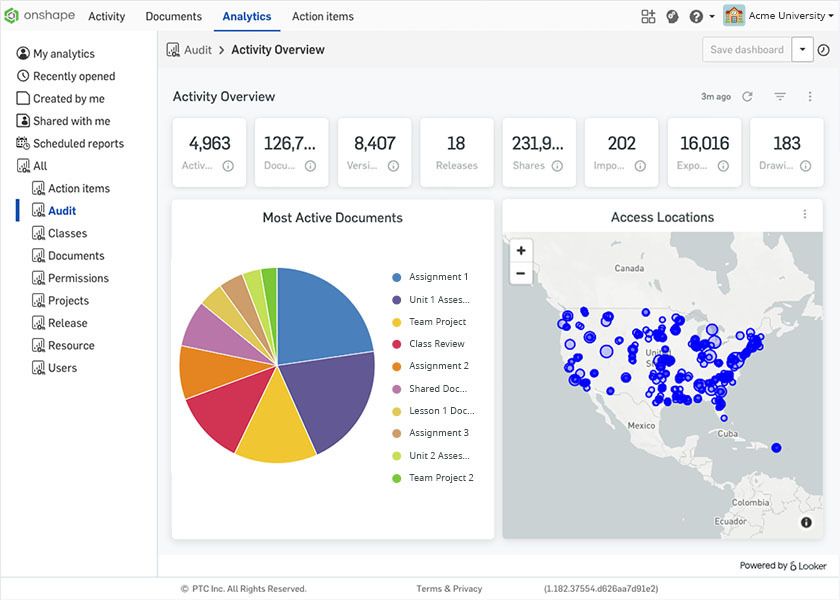 Analytics in Onshape EDU Enterprise