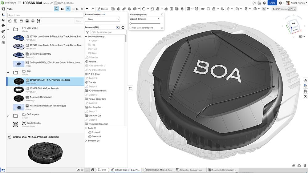 The Onshape CAD model of BOA’s M2 Dial