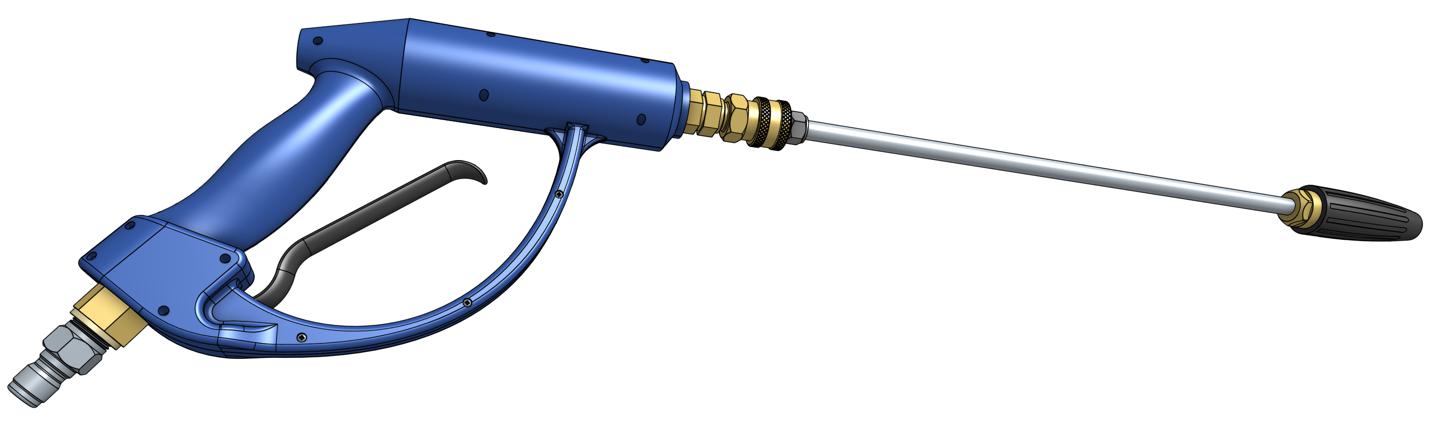 A fully 3D-modeled pressure washer in CAD.