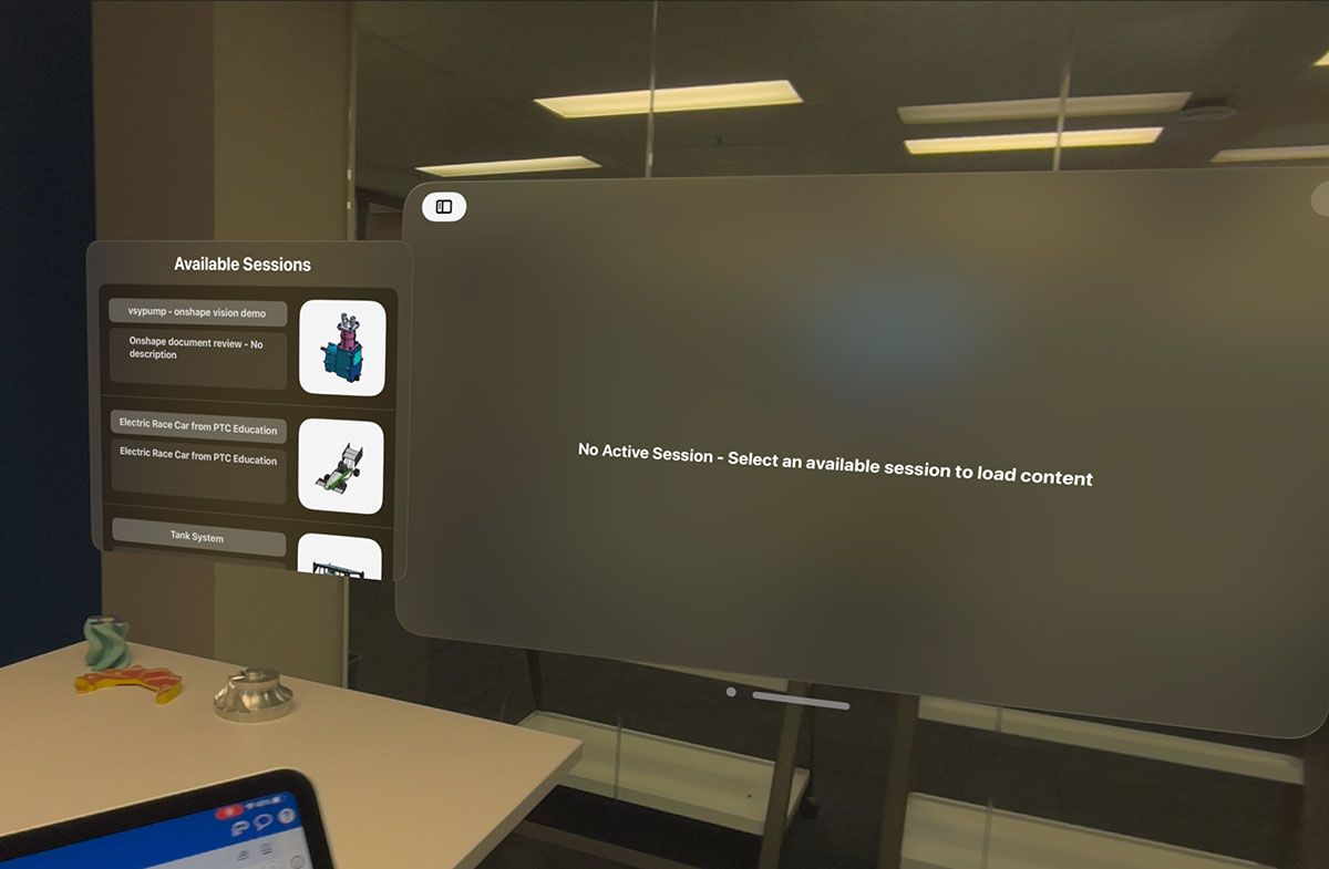 sessions window in Vision App