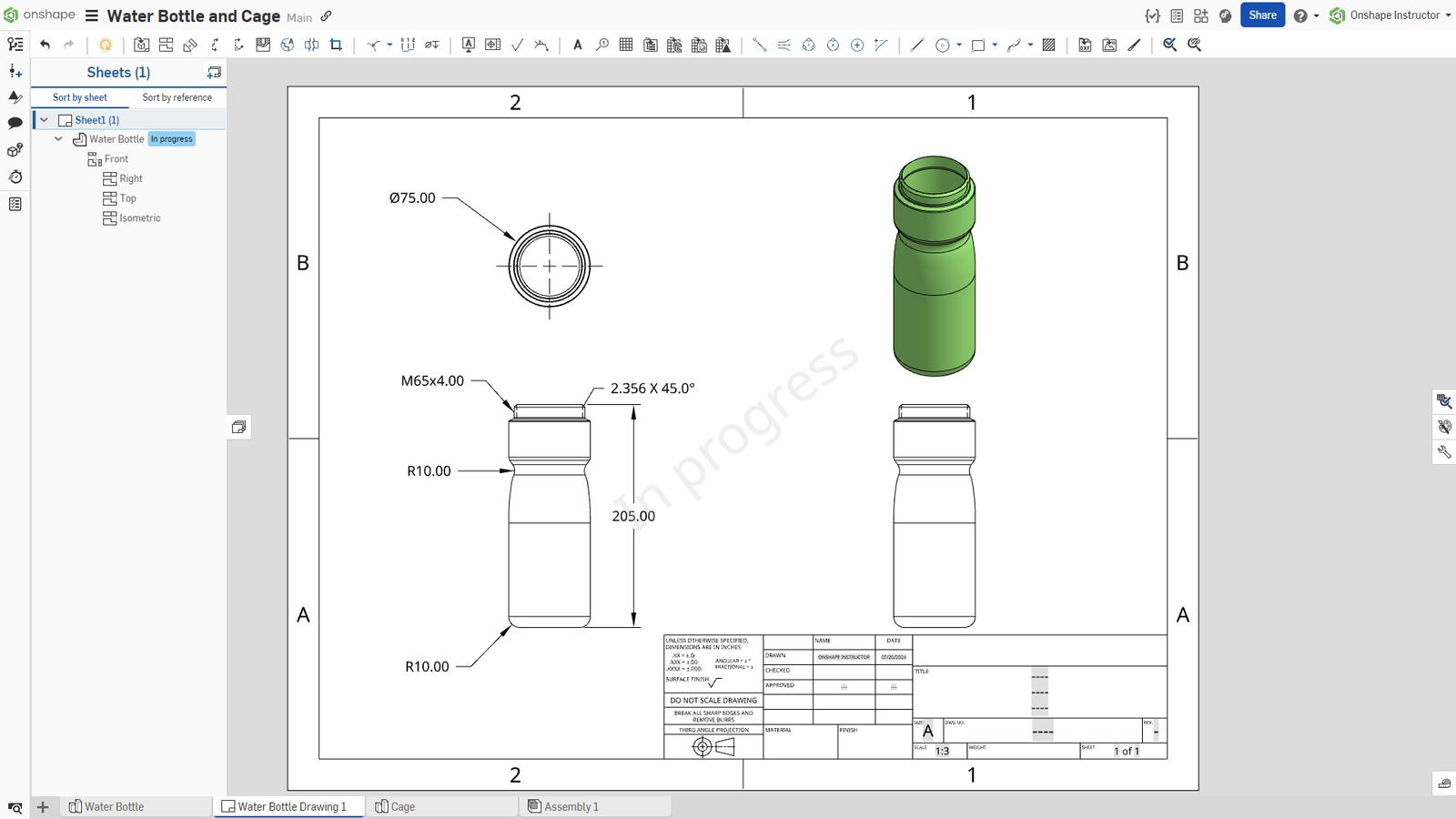 Drawing of Water Bottle of Cage