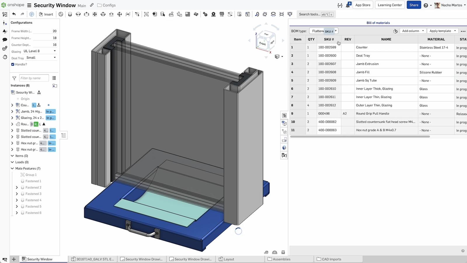 Onshape のモデルの部品表