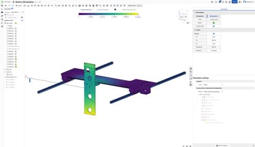 Onshape GUI showing simulation results of a CAD model.