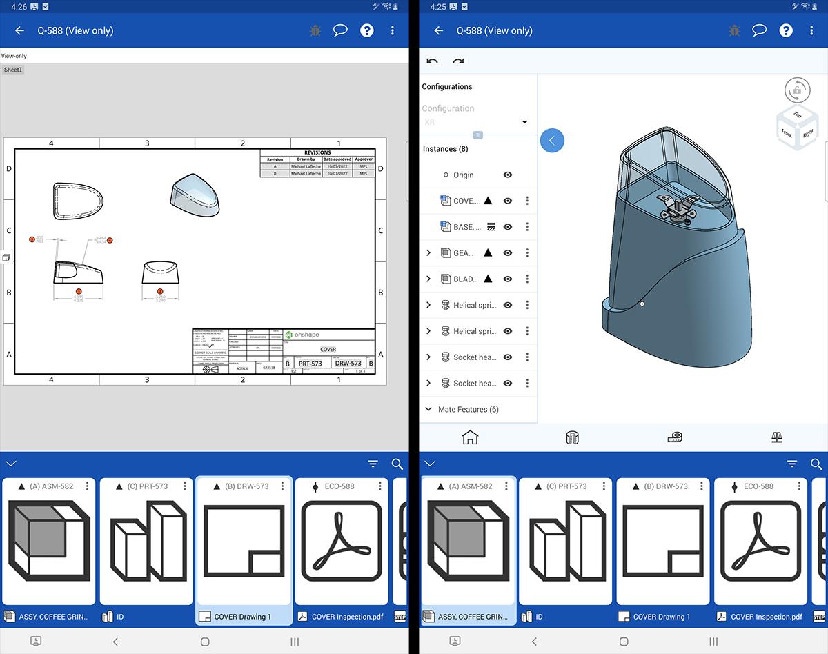 Onshape interface on Android
