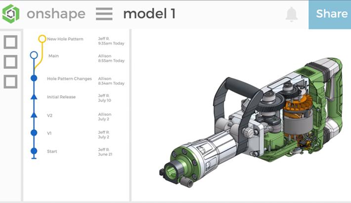 Image showing a real Onshape CAD model in a cartoon-ish workspace.