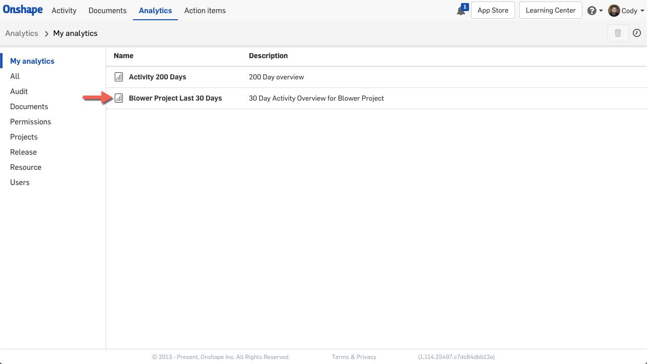 Saved Dashboard Onshape