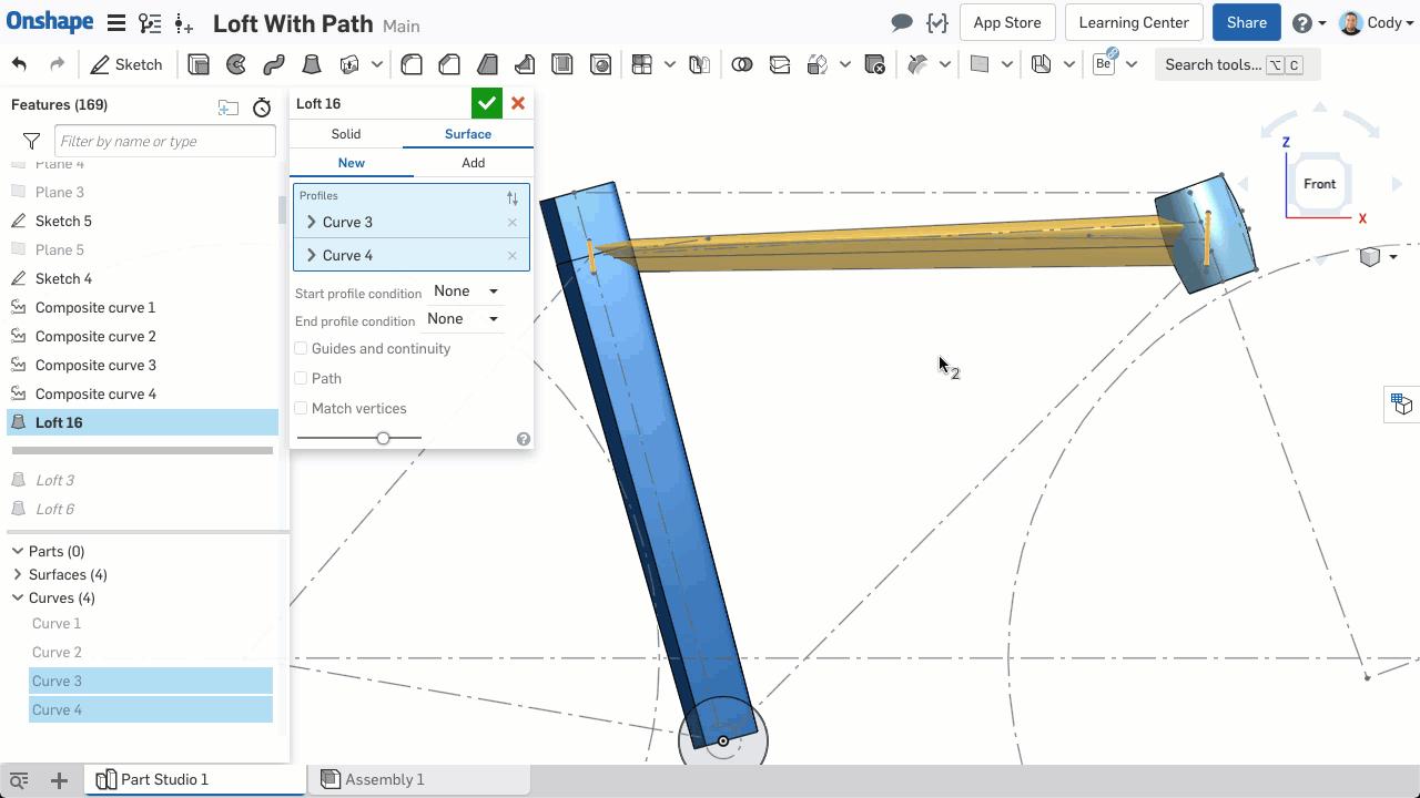 Path Option in Loft in Onshape