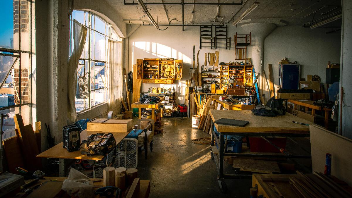 stock image of a wood workshop