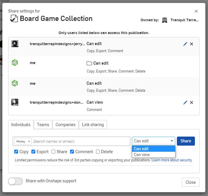 image of sharing settings in onshape