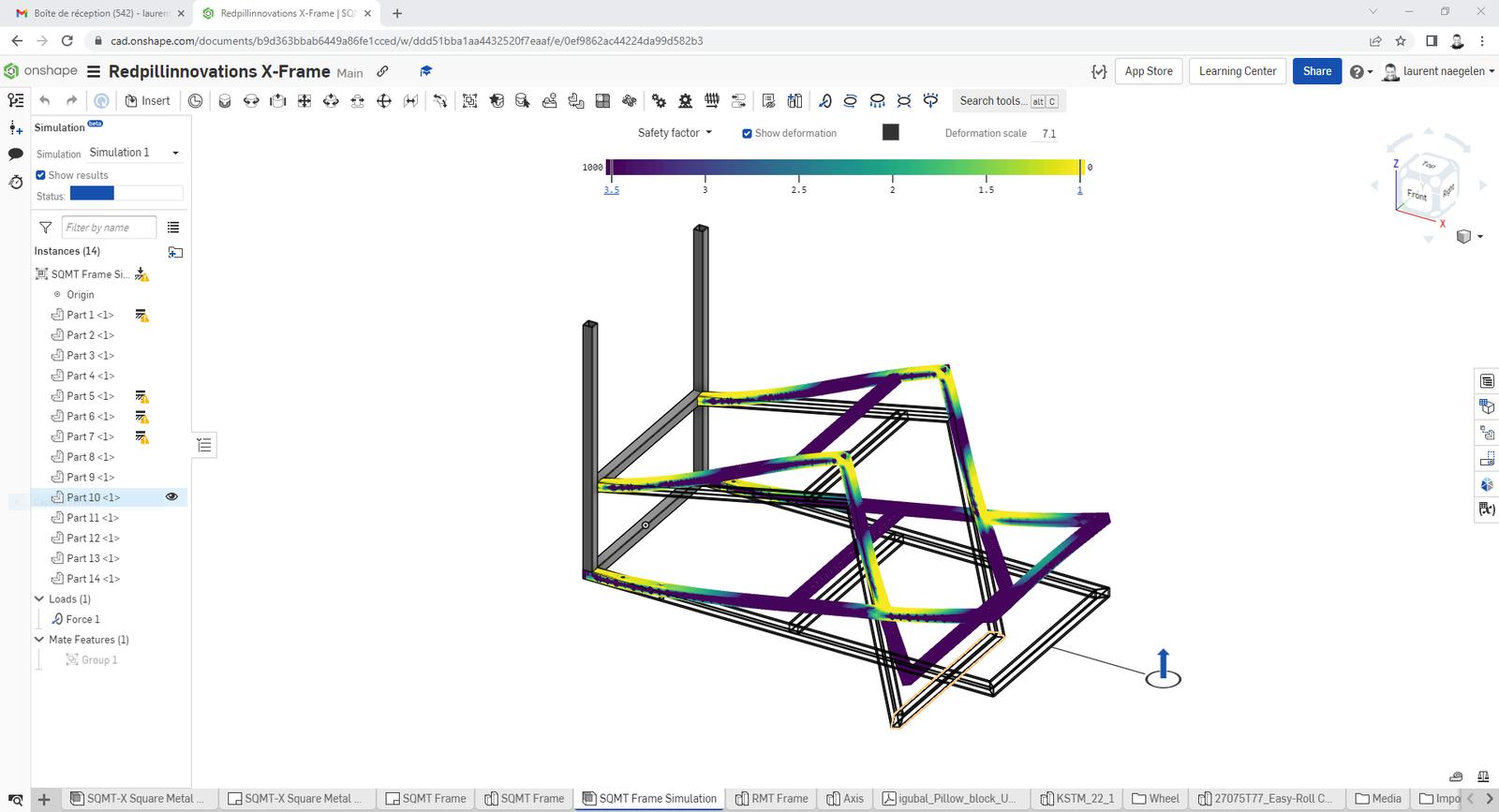 image of 3d modeled wheelchair being simulated using onshape simulation