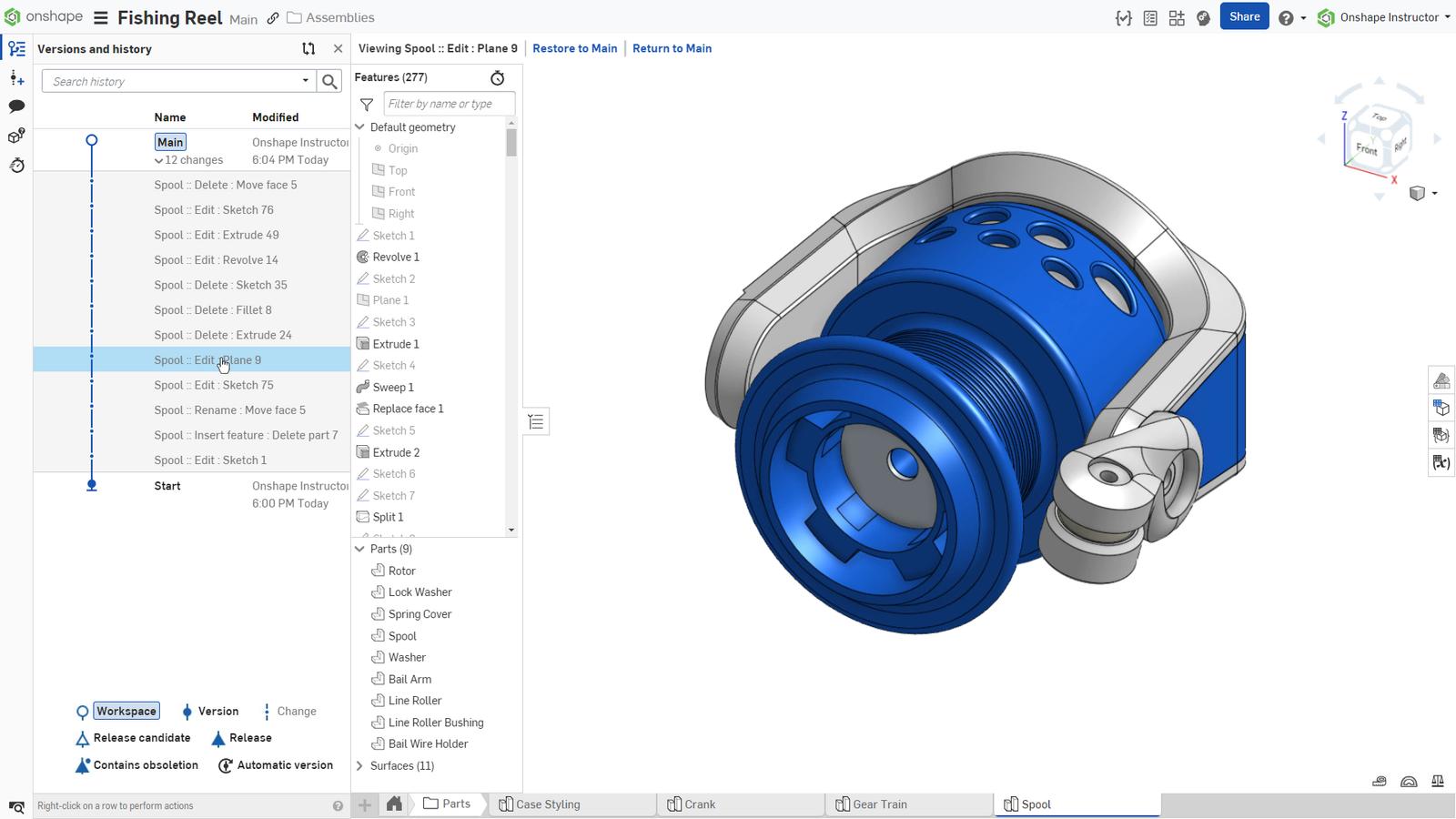 Versions and history for fishing reel