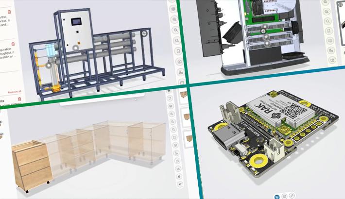 Collage showing different CAD models in Infinitive's configurator.