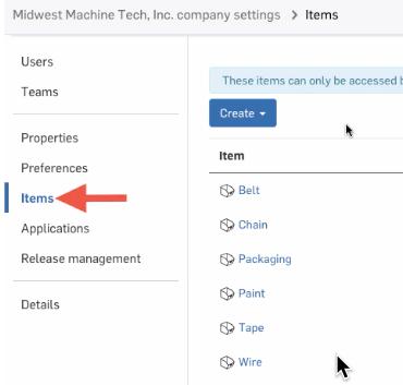 Onshape の部品表アイテムリスト