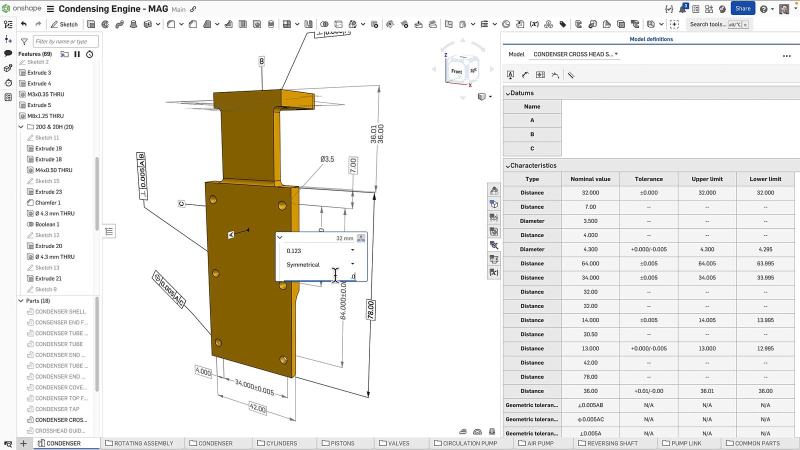 Onshape GUI showing MBD capabilities.