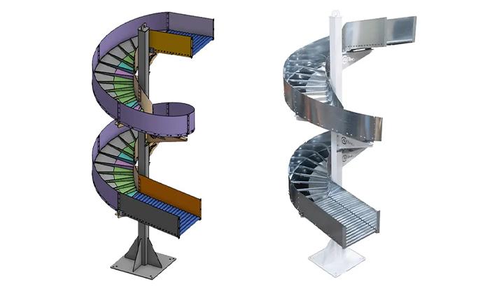 Image showing a CAD model and a rendering of a chute designed by AE Inc.