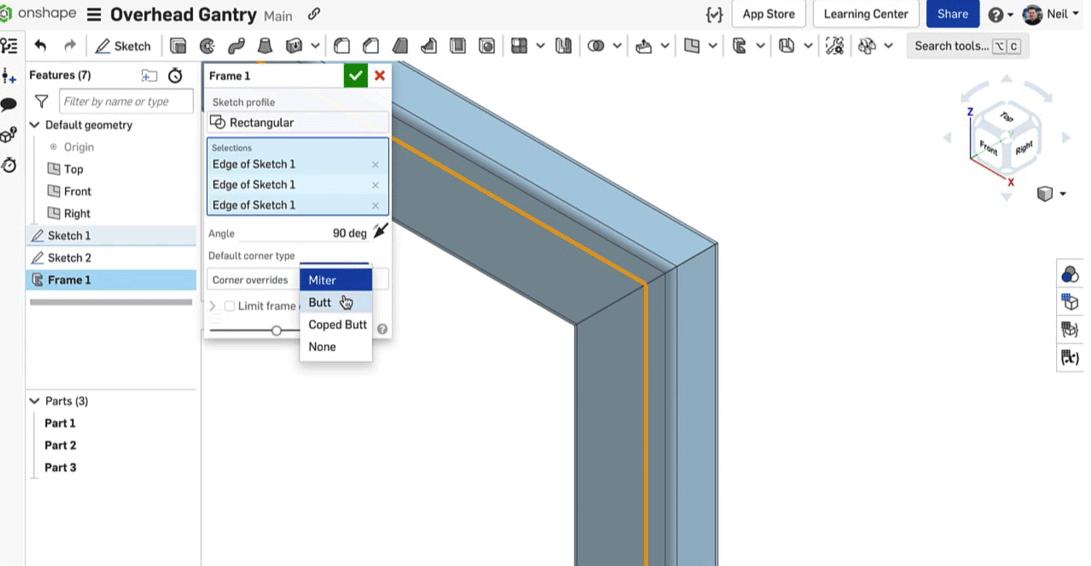 Frame Trimming in Onshape