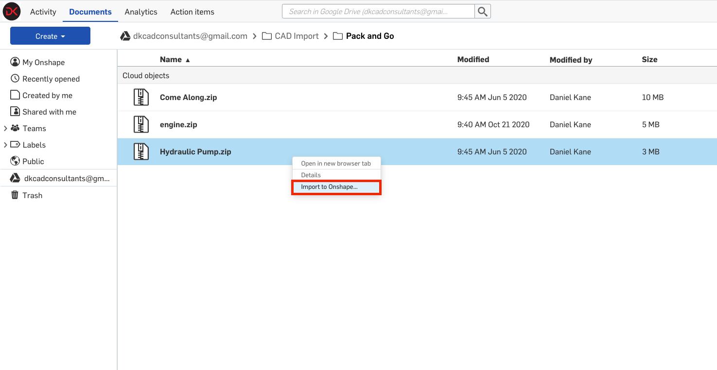 Highlights the right-mouse-button import option