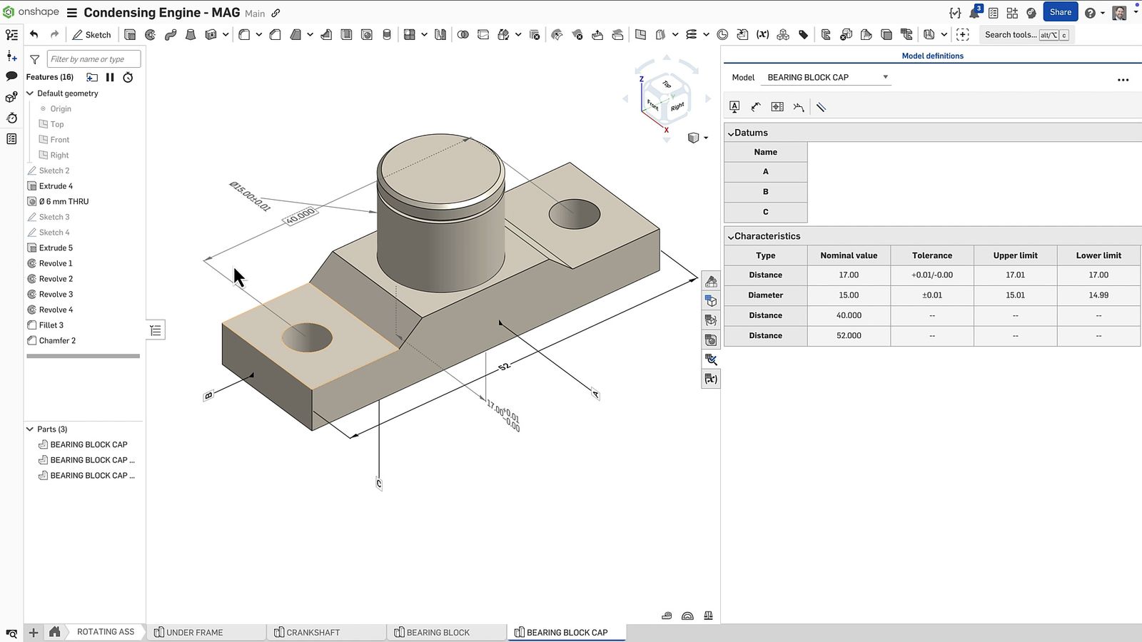 Model-based definition in Onshape.