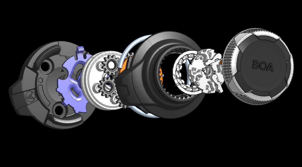 An exploded view of BOA’s H+I1 System design in Onshape