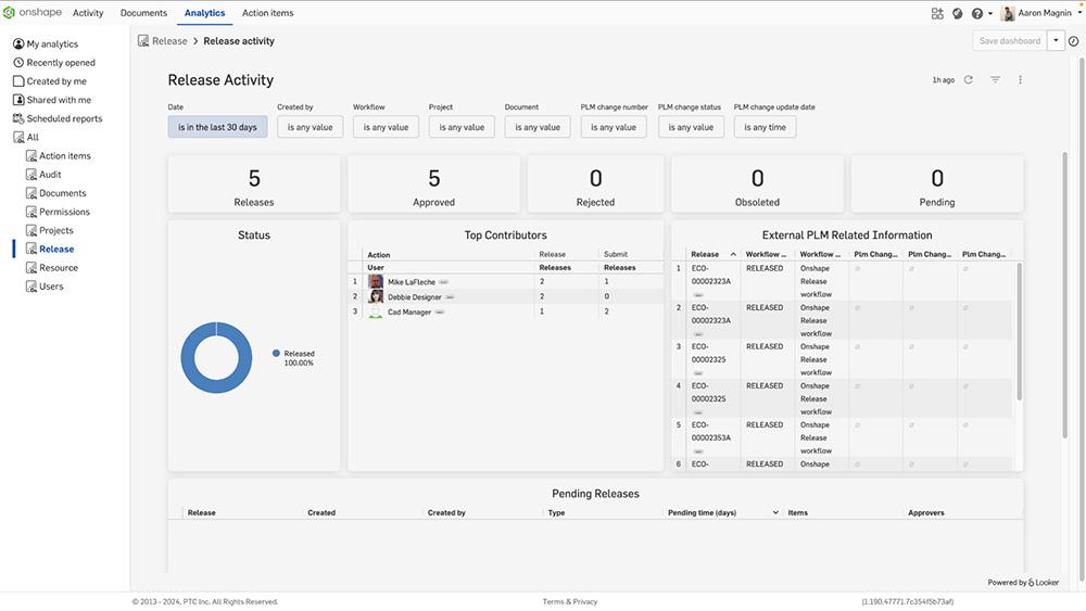 Dashboard versioni di pre-rilascio in Onshape