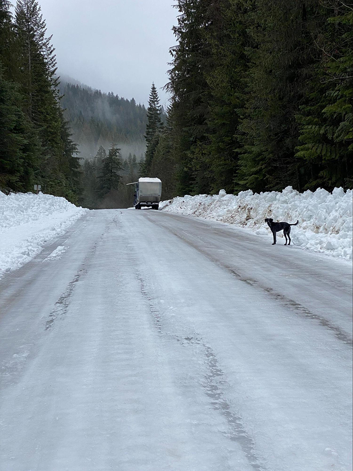 the camper in Idaho in the winter