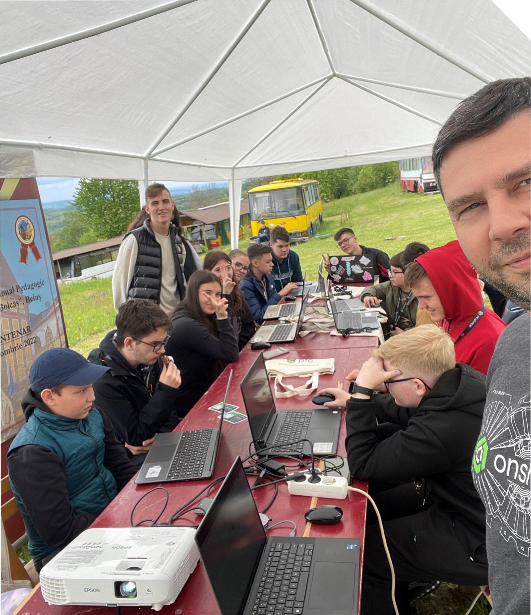 Selfie with Alexandru and students