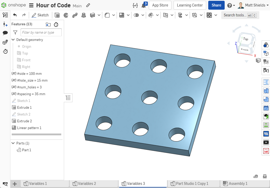 square plate with a pattern of holes