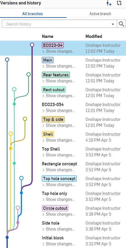 Image of Onshape's branching and merging