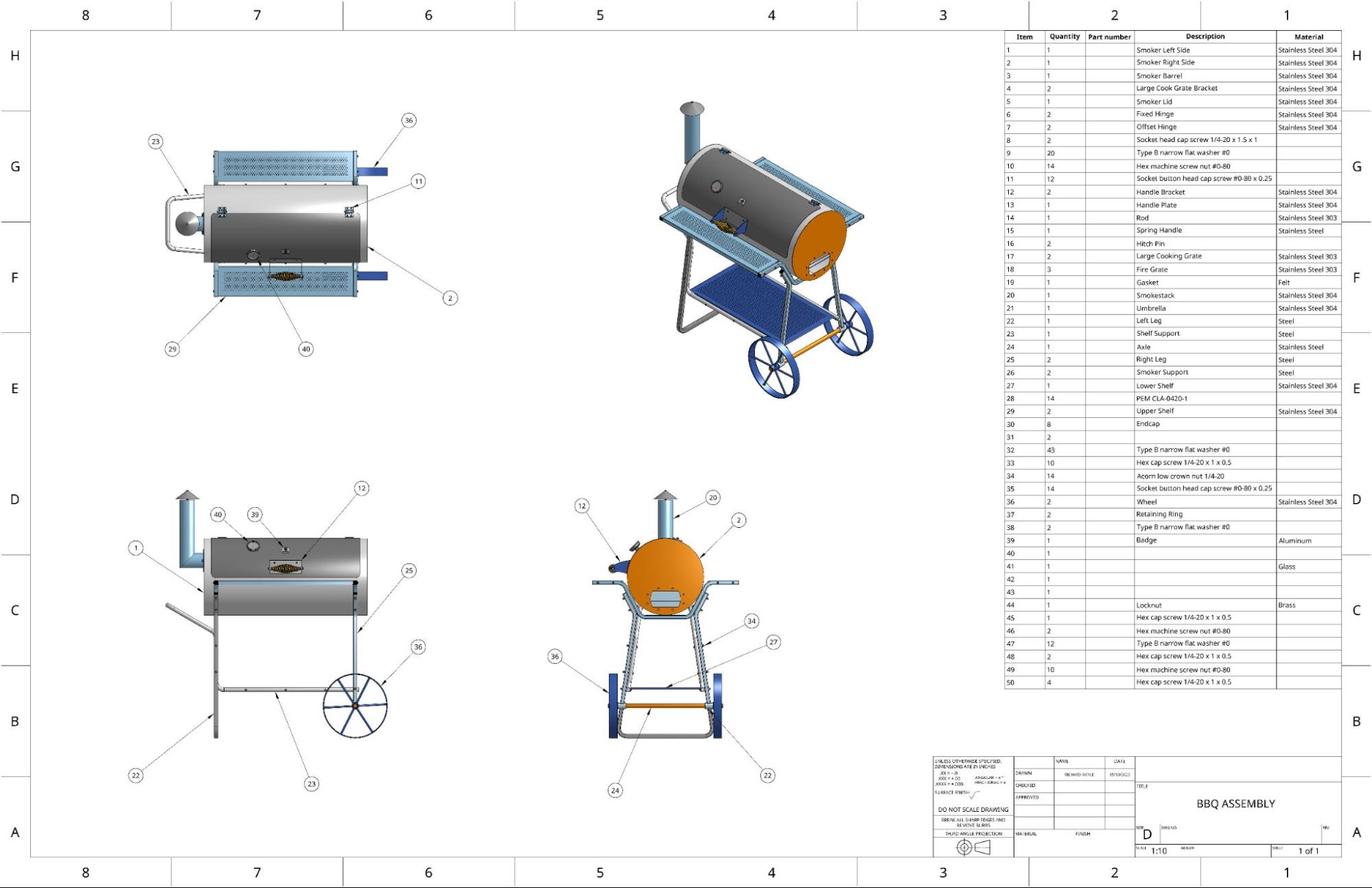 a drawing of a BBQ made with the help of CAD