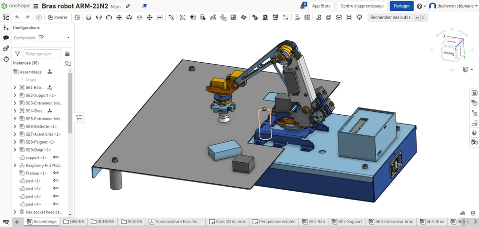 The robot arm in Onshape.